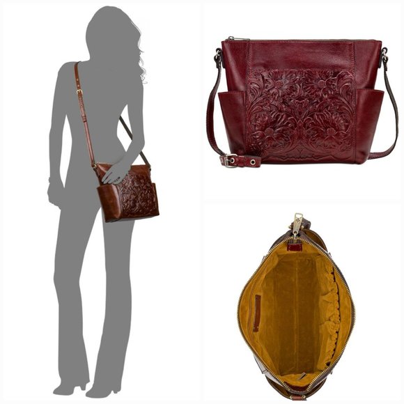 'PATRICIA NASH' 'AVELEY' CARRY-ALL ETCHED LEATHER CROSSBODY BAG - Picture 14 of 16